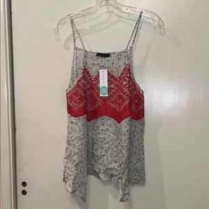 THML Anthropologie White /Black Red Embroidered Top Medium